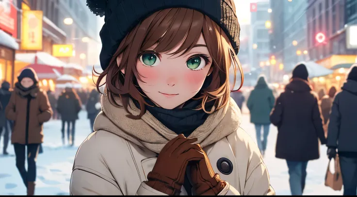 ((masterpiece, best quality, highres, UHD, perfect pixel, depth of field, 4k, RTX, HDR)), 1girl, single, solo, 24 years old, beautiful anime girl, beautiful artstyle, anime character, ((short hair, parted bangs, brown hair)), (green eyes:1.4, rounded eyes,...