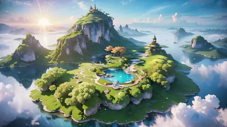 《avatar》pandora&#39;floating island,Wonderful picture,bright colors,Blue filter,悬浮在空中的floating island,Varies in morphology,huge mountains,Winding,The surface is covered with dense vegetation，各种奇异的植物在floating island上生长繁殖,floating island的颜色非常鲜艳,in green、Main...