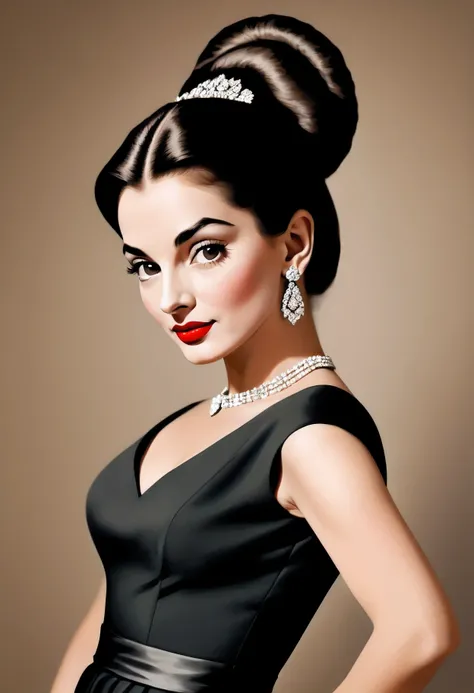 arafed photo of a woman in a black dress posing for a picture, a colorized photo inspired by Judy Takács, flickr, pop art, in her early 3 0, great likeness, svetlana tigai, 2 0 5 0 s, in her early 20s, very very beautiful woman, maria callas, 2030s