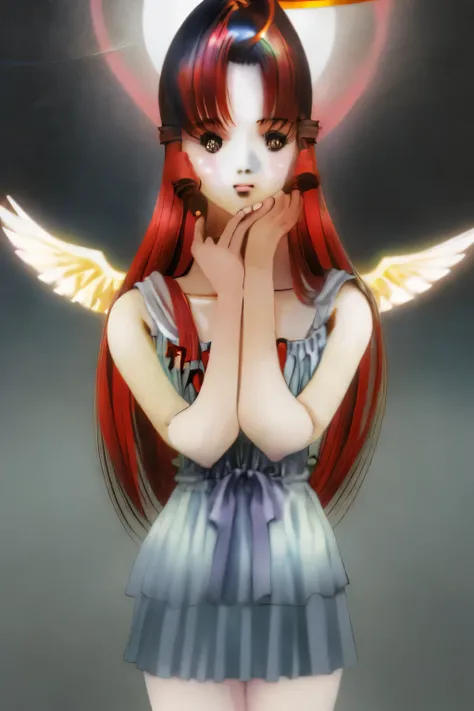 red hair、beautiful girl、halo、Angel、16 years old、With bangs、long hair、star、High quality、anime