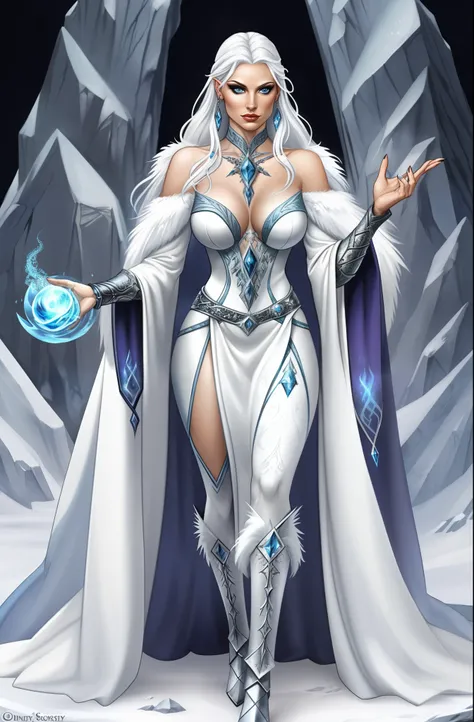 Fantasy Female sorceress, icy white hair, nordic, fair skin