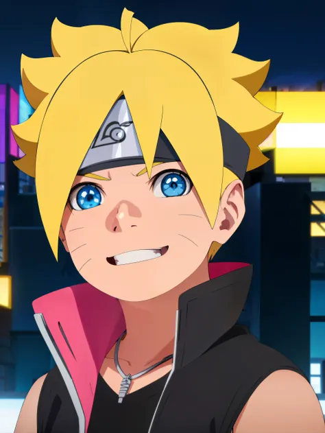 masterpiece, ultra-detailed, hight resulution, boruto anime style, 1boy, male focus, body, uzumaki boruto, sleeveless hoodie, ye...