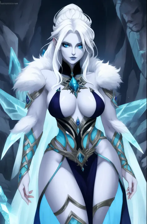 Fantasy Female sorceress, icy white hair, nordic, fair skin