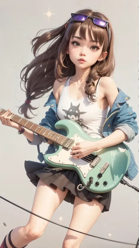 6 string guitar, cute tattoo on leg, Korean make-up, Highly detailed guitar, 4k guitar,Slender face,High nose,25 year old face, Attractive woman, electric guitar,Chestnut mouth, Glossy lipstick, small, Hair style, ผู้หญิงที่ทีสเน่ห์เล่นelectric guitar,Tank...