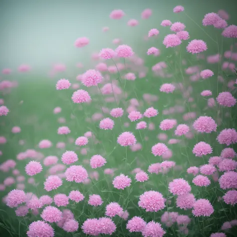 there are many pink flowers that are growing in the field, a digital rendering by Ikuo Hirayama, flickr, art nouveau, incredibly ethereal, extremely beautiful and ethereal, very ethereal, very magical and dreamy, soft flowers, surreal waiizi flowers, prett...