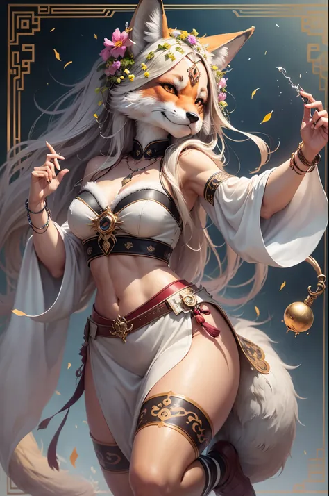 top quality, ancient Chinese beauty(highly detailed beautiful face and eyes)absurdres, perfect anatomy((beast woman, solo focus)) (((furry))) (furry anthro:1.7) ((((Furry body, fox facial features, fox body features)))) ((foxs muzzle, very detailed body fu...