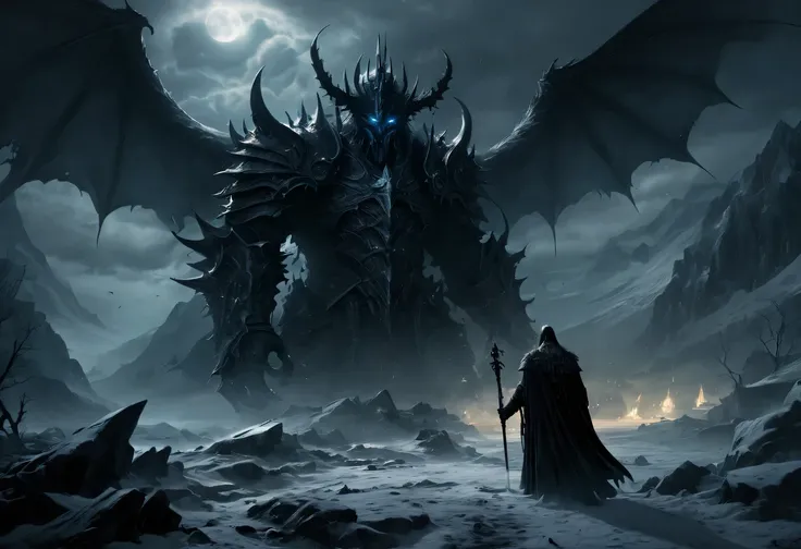 (dark fantasy, Gothic, surreal), (detailed, complex) demonic figure, inauspicious atmosphere, (mystery, enchanting) landscape, (cinematic, epic) cinematography, (high contrast, dramatic) light, (magical, mystery) Special effect, unforgettable imagery, (sur...