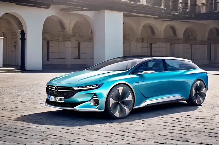 futuristic electric opel rekord concept from front