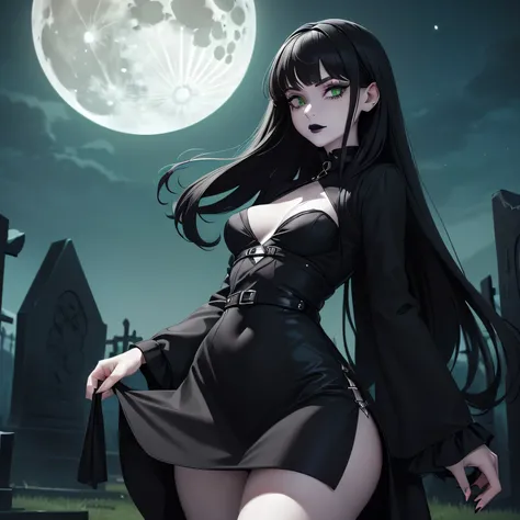 ((Solo)) ((Masterpiece)) ((High Quality)) ((Perfect Face)) ((Small Breasts)) ((Wide Hips)) ((Narrow Waist)) ((Beautiful)) ((Black Hair)) ((Long Hair)) ((Pale Skin)) ((Cute Nose)) ((Green Eyes)) ((Young)) ((Goth)) ((Witch)) ((Black Dress)) ((Night Time)) ((...