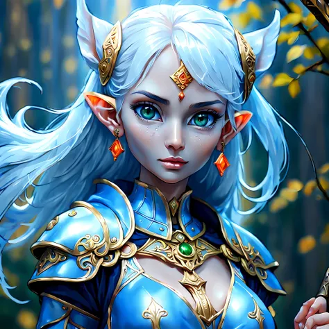 fantasy art, dnd art, RPG art, wide shot, (masterpiece: 1.4) a (portrait: 1.3) intense details, highly detailed, photorealistic, best quality, highres, portrait a female (fantasy art, Masterpiece, best quality: 1.3) ((blue skin: 1.5)), intense details faci...