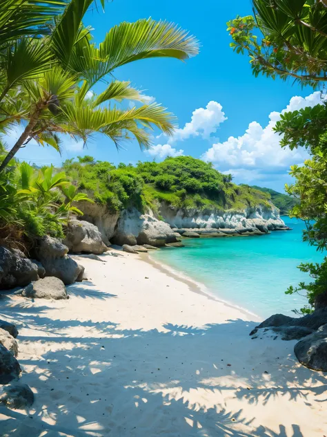 landscape, Summer, Blue sky, Okinawa, private beach, creek, Sea, unmanned, Beach, nobody, Hot weather, Sun, HD Detail, Ultra Detail, movie, Hyper-Realism, Soft light, Deep Focus,Ray tracing,