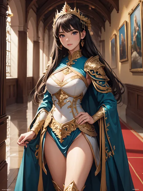 ((highest quality)),(ultra high resolution),(Super detailed),(detailed description),((best CG)),(best work of art),super precision art,amazing drawing art,(Art with precise details:1.5), She stands calmly in that majestic hall wearing consecrated armor.々Th...