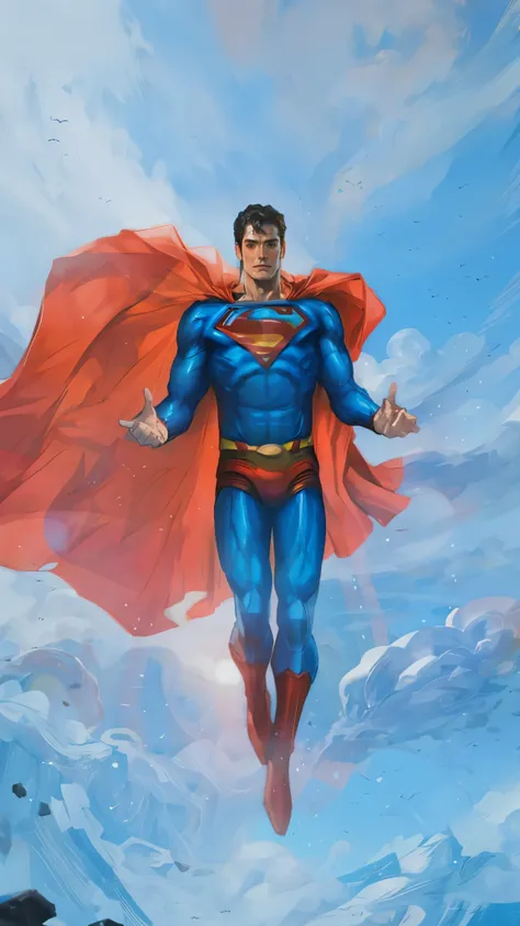 Samdoesart, Super homen flying through the air with his cape open, Super homen emerging from the sun, Super homen pose, Super homen, francamente, sem texto, Super homen is high, Super homen costume, super high resolution, super simetria, krypton, sobre as ...