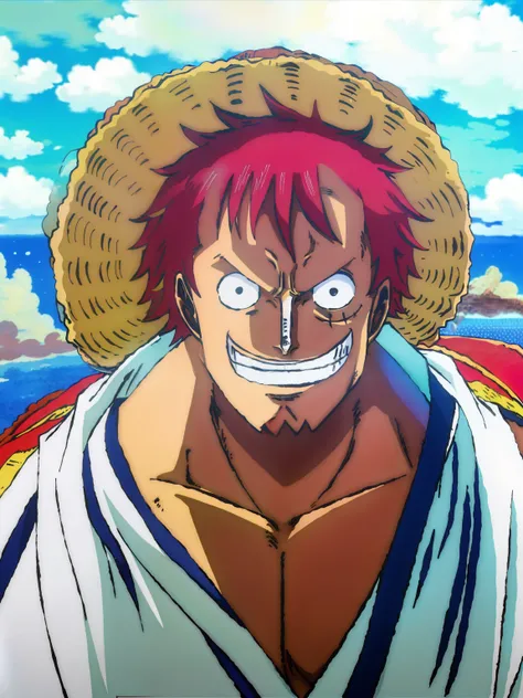 Remove the straw hat and show the background and top of characters hair