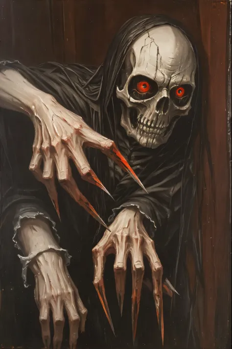 hand with very long and sharp fingers, scary, Gloomy, creepy. oil painting