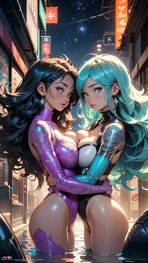 (beautiful arab identical twins in middle of composition:1.5),(black long hair:1.5), detailed and intricate, featuring high-tech, art by (((Syd Mead, Masamune Shirow))), (very enormous breast:1.7),(((aqua_eyes:1.3))) ,intricate eyes,beautiful detailed eyes...