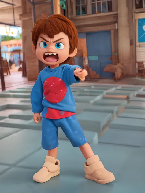 (((Comic Style, cartoon art))). TME0224 (((a angry kid, 4yo))), Brown eyes sideways, with arms crossed style , wearing a BLUE cat hero costume. Bad Boy Style . (((Abstract cosmic background))). highly detailed, detailed face, realistic, cinematic lighting,...