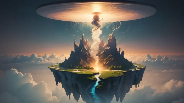 /imagine prompt: A surreal dreamscape with floating islands suspended in a pastel-colored sky, waterfalls flowing upwards into the clouds, and giant, floating jellyfish drifting lazily through the air, creating a sense of whimsy and magic, Paperwork, paper...