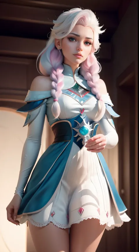  (Komi-san-Elsa frozen Disney  mezclando modelos .) (ultra FUSION of white and pink hair) Highly detailed CG unity 8k wallpaper, style shot, complex, high detail, dramatic, highest quality movie still image, very detailed, masterpiece, best quality, charac...