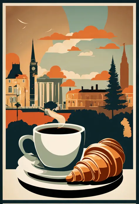 coffee croissant_retro_poster