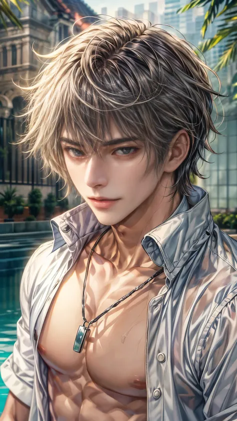 (absurdres, highres, ultra detailed, hdr), masterpiece, intricate, best quality, close-up portrait of a handsome anime character...