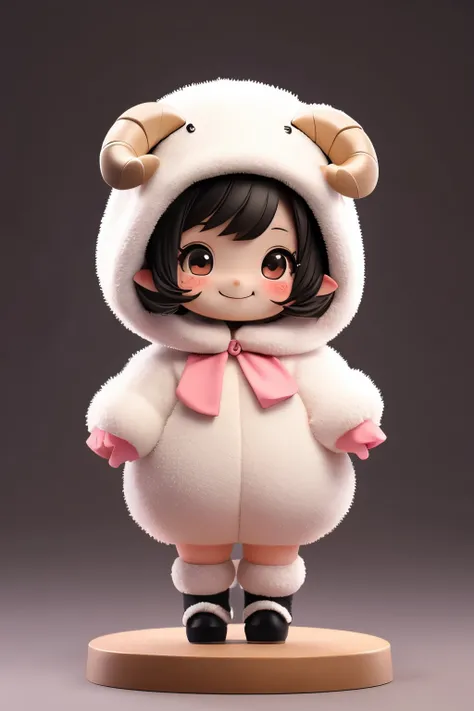 anime、Chibi girl wearing a deformed sheep costume、cute pose、smile、Take a photo from the side