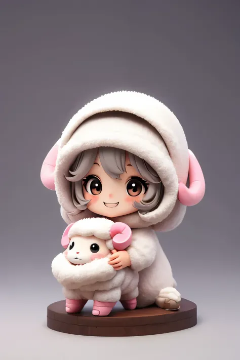 anime、Chibi girl wearing a deformed sheep costume、cute pose、smile、Take a photo from the side