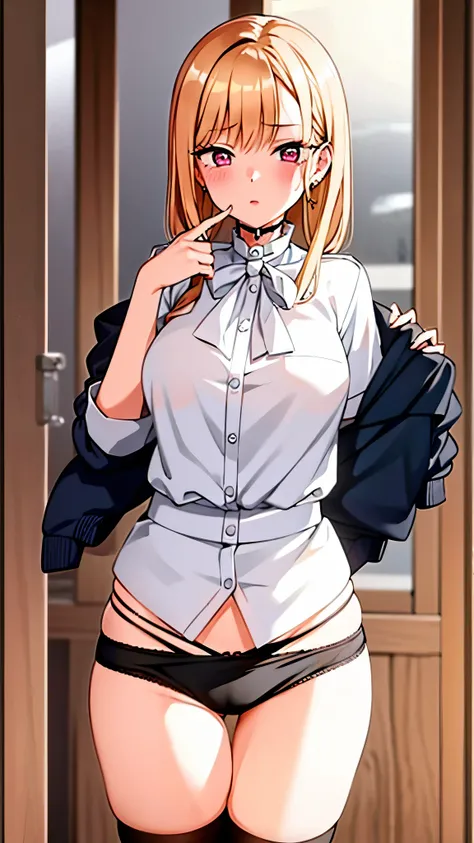 marine, 1 girl, With her uniform pulled down and her panties showing、NSFW