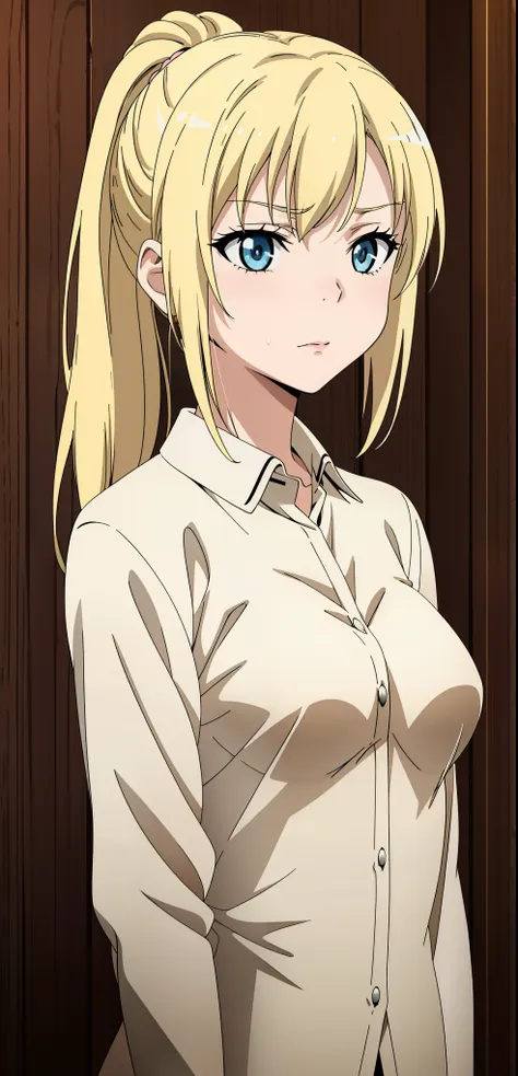 seina kashiwazaki, 1girl in, a blond, ponytail, (medium breast), (upper body:1.5), nsfw,naked, cum on face, detailed.