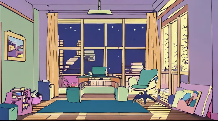 lofi girl, studying in a cozy room, night, warm, high resolution