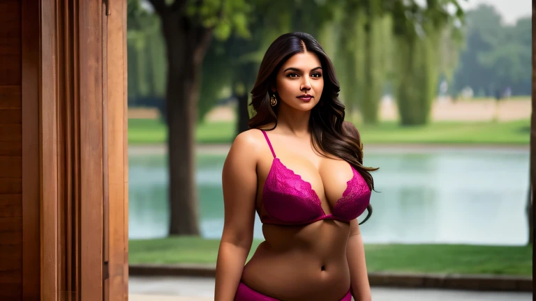 Agreeable, Plus size models, Indian princess in her 30s, my breasts are f cup, Very pretty, Standing in front of the Taj Mahal Lake, wearing a golden bra. She is prettier than Indian actress Deepika Padukone...... i have a big ass, This is a full body pict...