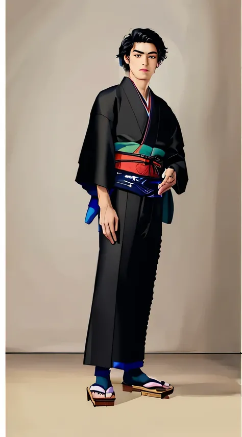 ((highest quality)), ((masterpiece)), (become familiar with), perfect face, whole body, Are standing, めちゃくちゃbecome familiar with, ultra high resolution, Super detailed, highest quality, juvenile, youth, kimono, Wearing tabi socks, Wearing clogs, black hair...