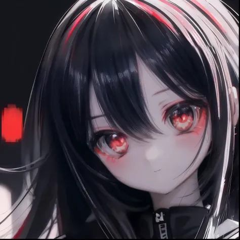 anime girl with red eyes and black hair with long black hair, with glowing red eyes, anime style 4 k, with red glowing eyes, luminous red eyes, glowing red eyes, red eyes glowing, black anime pupils in her eyes, anime style. 8k, red glowing eyes, 4k anime ...