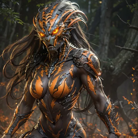 1 female alien, the predator, (extremely beautiful:1.2), (intense gaze:1.4), (predator:1.5), long dark claws, (nsfw:0.8), thick ...