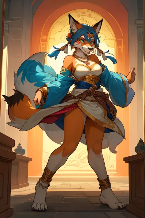 top quality, ancient Chinese beauty(highly detailed beautiful face and eyes)absurdres, perfect anatomy((beast woman, solo focus)) (((furry))) (furry anthro:1.7) ((((Furry body, fox facial features, fox body features)))) ((foxs muzzle, very detailed body fu...