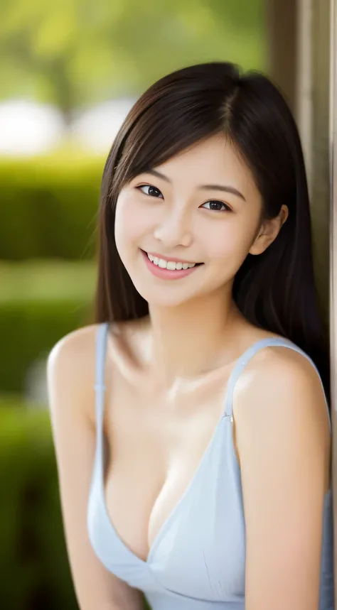 Japanese ),((beautiful girl)),cleavage,An expression that imagines something pleasant:1.2,(perfect body beauty:1.2),((perfect body)),(shy smile),beautiful teeth,