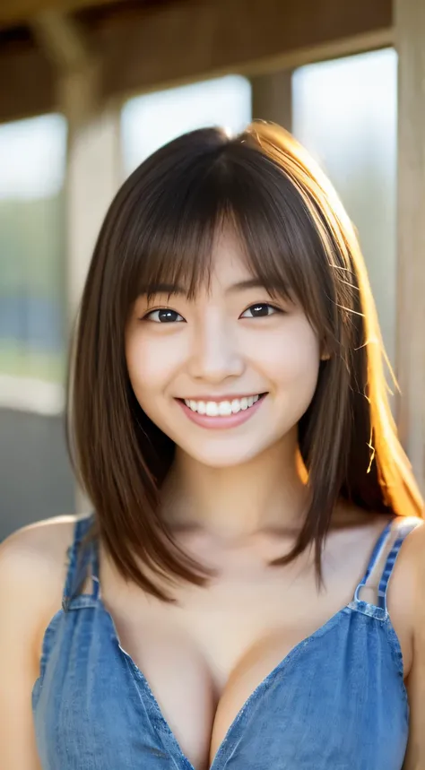 Japanese ),((beautiful girl)),cleavage,An expression that imagines something pleasant:1.2,(perfect body beauty:1.2),((perfect body)),(shy smile),beautiful teeth,