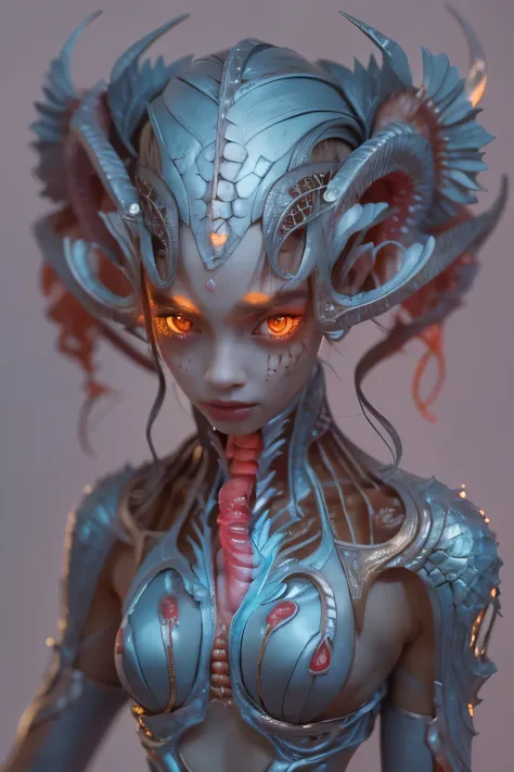 (a female alien:1.2), beautiful face,  ((there is a female genital-like organ in the middle of her forehead:1.8)), seduces, red ...