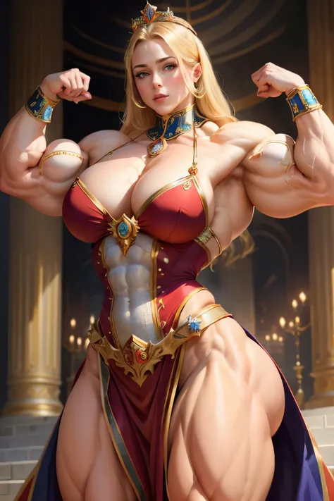 ((best quality)), ((masterpiece)), (detailed), muscular bodybuilder female, emperor, dress, crown,