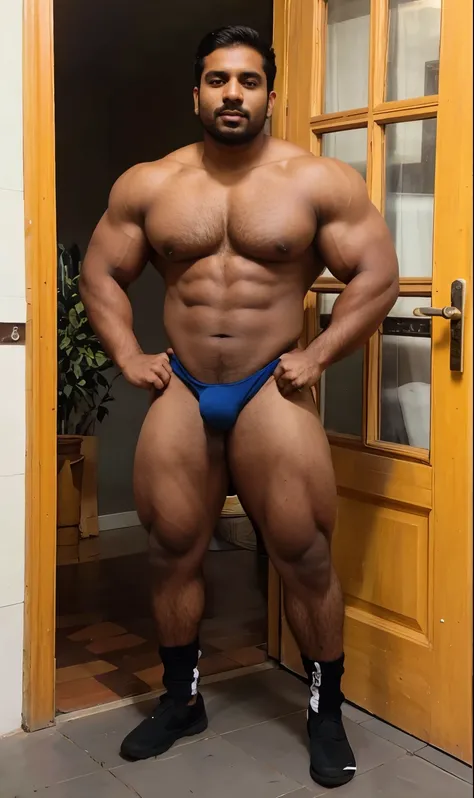 Indian man, hyper muscular, giant long penis, naked ,no underwear 