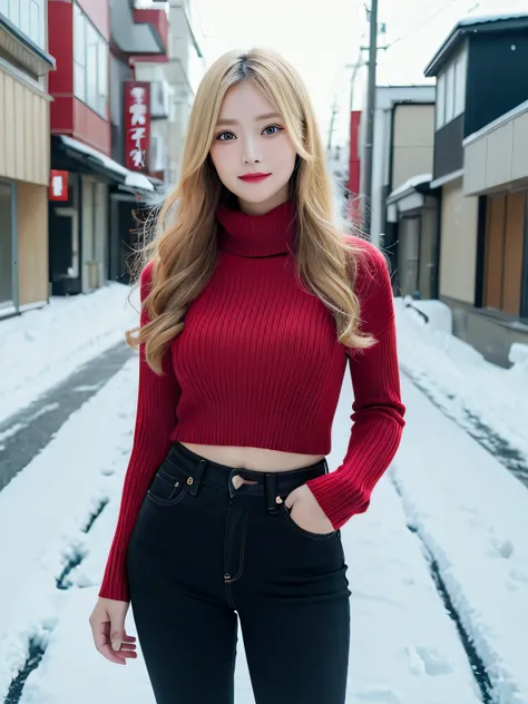 1 girl, (blue eyes), smile, (Sana Minatozaki), wide hips, big , big ass, (highest quality, 8k, masterpiece: 1.3), clear focus: 1.2, perfect body beauty: 1.4 , thin abs: 1.2, Highly detailed face and skin texture, fine eyes, double eyelid, red lips, (blonde...