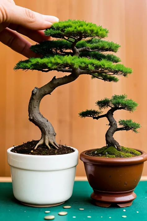 A gardener accidentally spills change on his prized bonsai, only to watch it transform into a miniature money tree overnight.