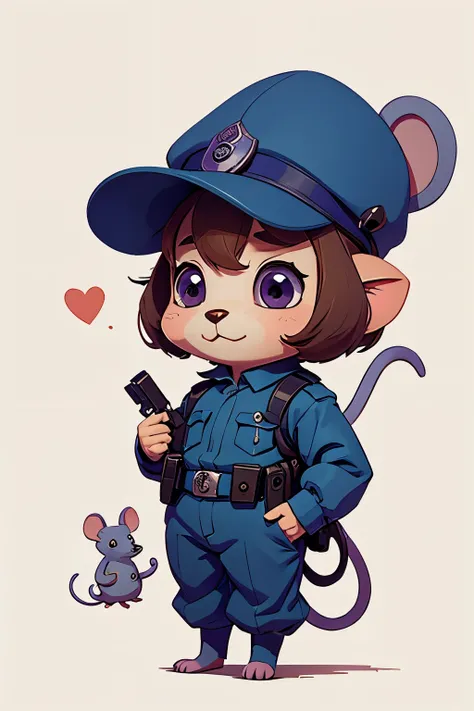 Imaginative concept art of a cute creature inspired by Lora, with the appearance of a mouse and dressed as a policeman. (CuteCreatures tag weighted at 0.9)