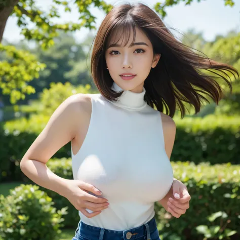 (highest quality、table top、8k、best image quality、Award-winning work)、one beautiful woman、25 years old、(alone:1.1)、perfect beautiful composition、(Huge breasts that are about to burst:1.1)、(perfect fit:1.1)、(emphasize body line:1.1)、(very short straight hair...