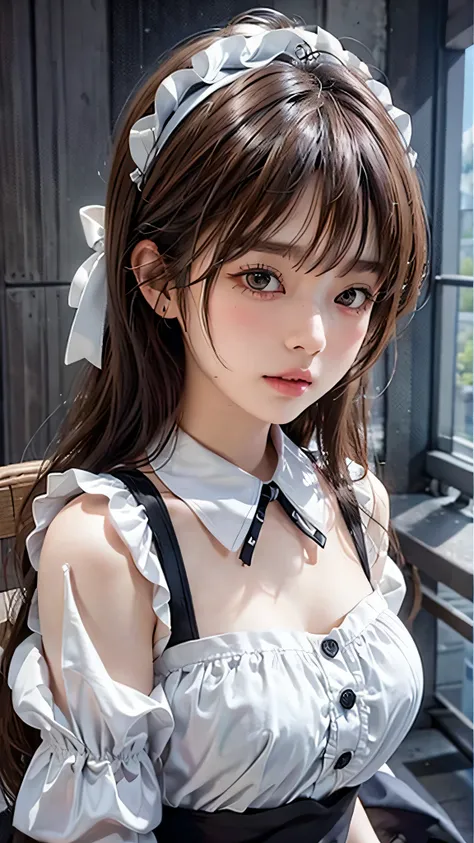 Beautiful white and shining skin、Chestnut hair that changes depending on the light、Long bangs between the eyes that obstruct the view、Cheek gloss highlights、Sexy and very beautiful nice gorgeous face、the most beautiful face in the world、short bob、Smooth st...