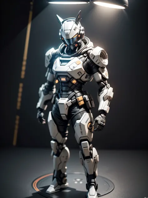 (Blind box toy style:1.3),((Full body shot)),(anthropomorphism),(1 strong horse warrior，solo）(((solo))),opaque mask，transparent plastic mecha,dreamy glow, cyberpunk style，Clean black background,black style，(circular base）( Global illumination, Ray tracing,...