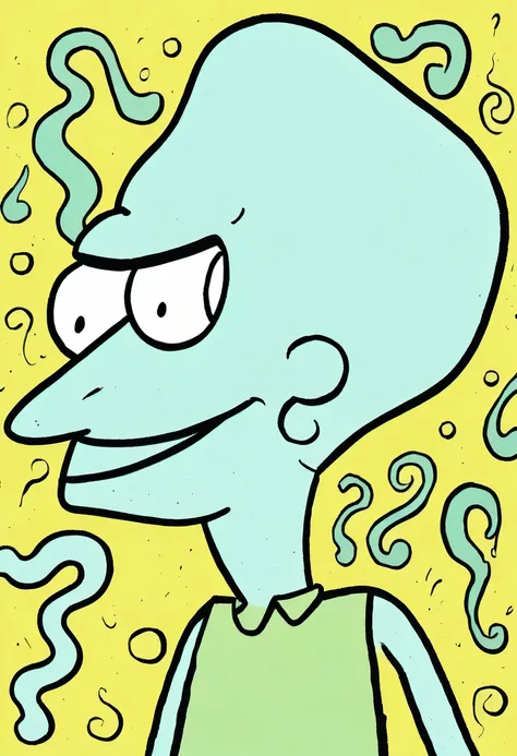 Graffiti漫画，Graffiti, wall,在wall上, whole picture, High resolution and high contrast,simple,Squid Ward