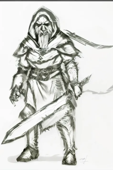 A picture of a man with a sword and a hood, Fantasy character concept, concept art of a warrior, warrior character, goliath character concept, Characters posing for concept art