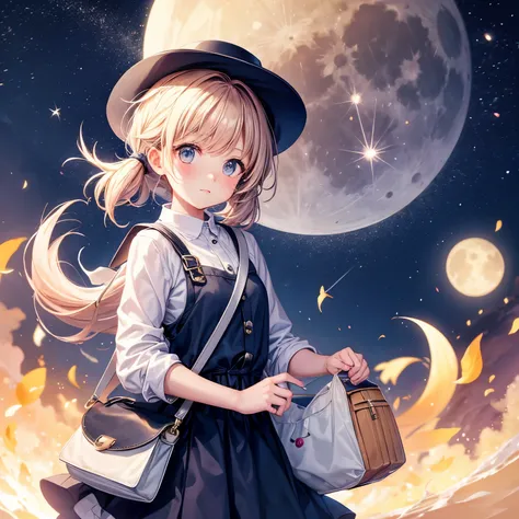 Cute girl with baground moon