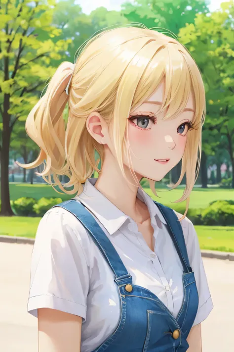 blonde foreign girl、park background